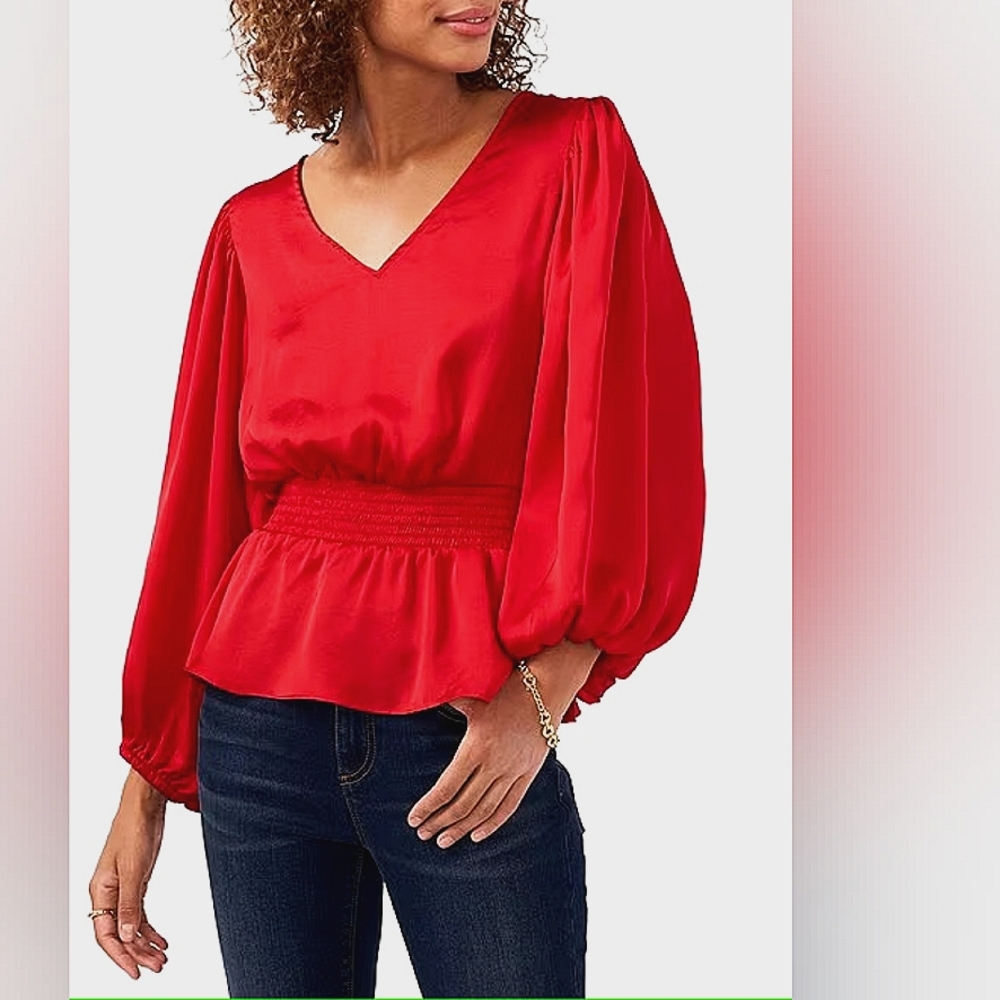 Vince Camuto V-Neck Long Sleeve Peplum Blouse
